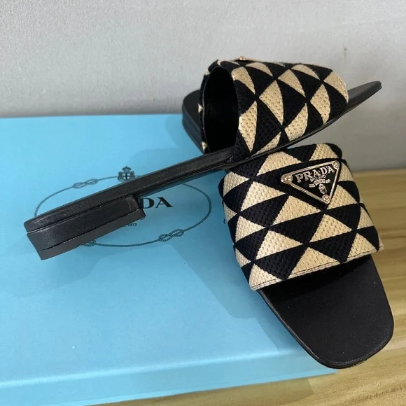 Prada Black and Gold Women's Slide Sandals - Picture 4 of 6